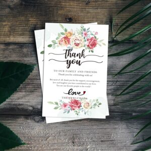 EKSPLODI 50 Wedding Thank You Place Setting Cards, Greenery Wedding Reception Thank You Cards, Table Centerpieces and Wedding Decorations, Bridal, Engagement, Anniversary, 4x6