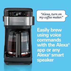 Hamilton Beach Works with Alexa Smart Coffee Maker, Programmable, 12 Cup Capacity, Black and Stainless Steel (49350R)