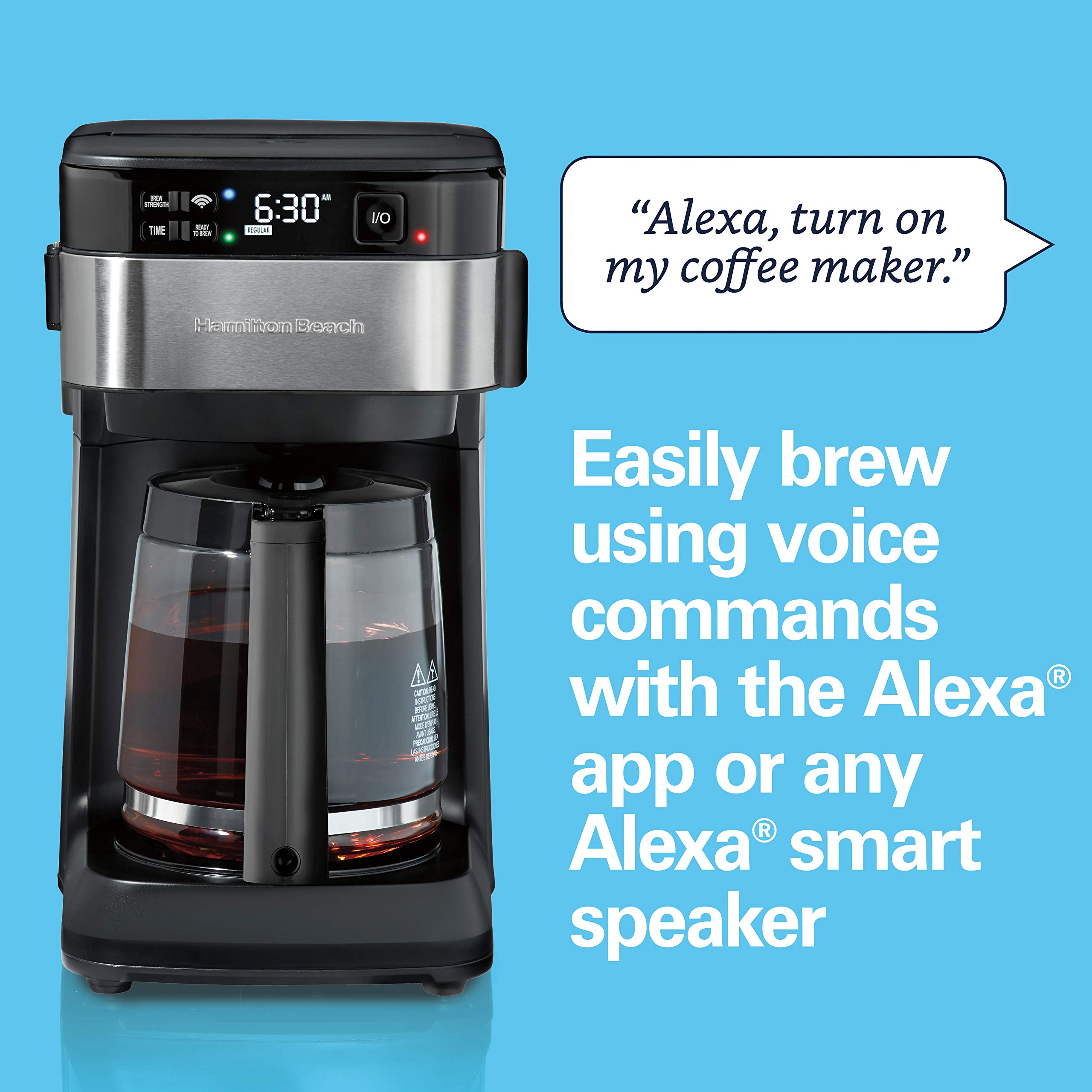 Hamilton Beach Works with Alexa Smart Coffee Maker, Programmable, 12 Cup Capacity, Black and Stainless Steel (49350R)