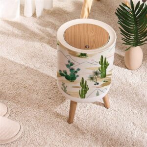 Small Trash Can with Lid Beautiful seamless floral summer tropical with cactuses succulents Round Recycle Bin Press Top Dog Proof Wastebasket for Kitchen Bathroom Bedroom Office 7L/1.8 Gallon