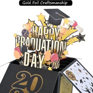 POPGIFTU 2024 Graduation Pop Up Card, Black Gold Pop Up Congrats Grad 2024 Greeting Card with Envelope, Congratulations Graduation Gifts for 2024 High School College University Graduates