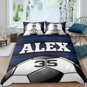 xiucoo personalized soccer ball blue duvet cover sets with name bedding set 3 pcs quilt cover with zipper for adult birthday gift,queen size