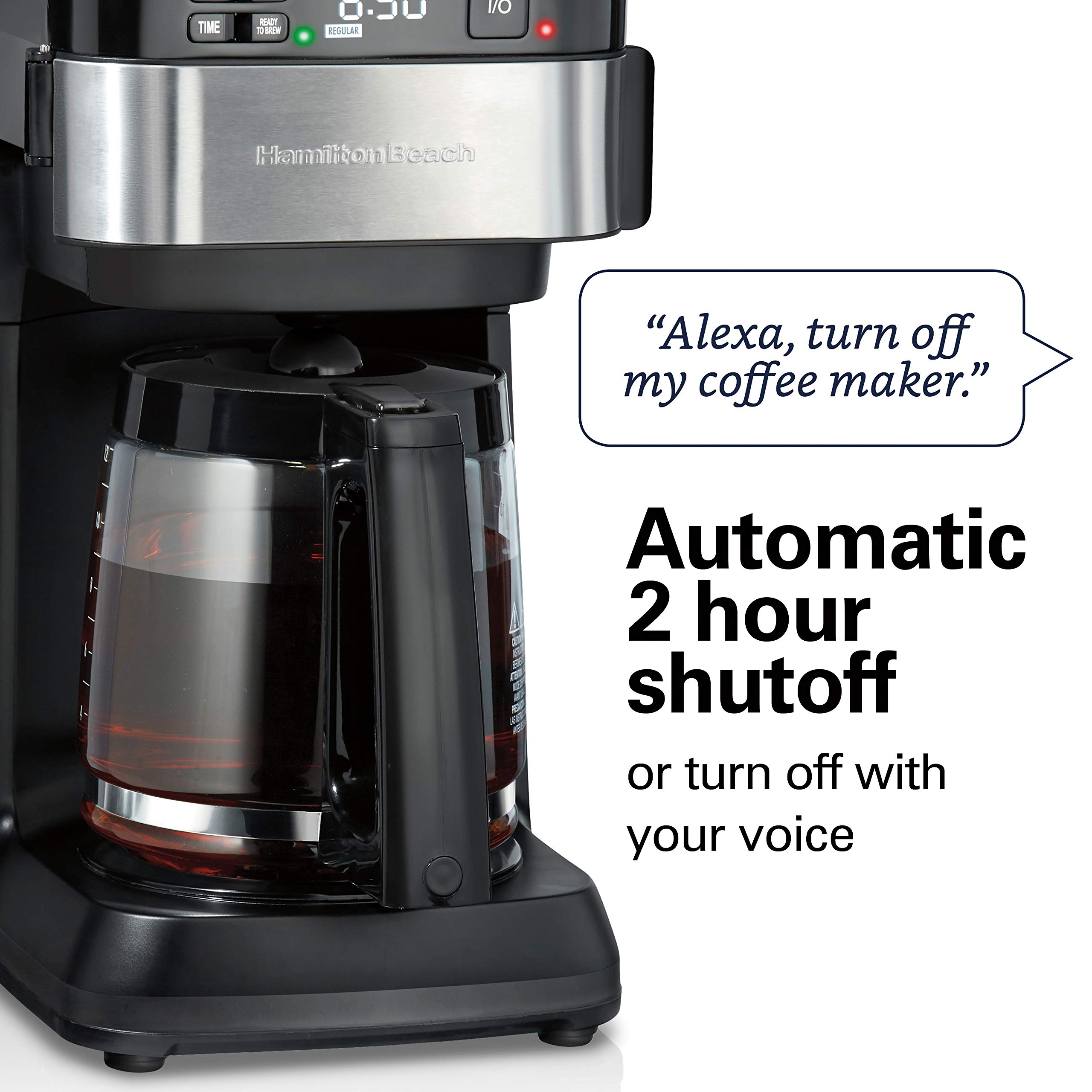 Hamilton Beach Works with Alexa Smart Coffee Maker, Programmable, 12 Cup Capacity, Black and Stainless Steel (49350R)