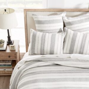 Levtex Home - Monroe Stripe Duvet Cover Set - Full/Queen Duvet Cover (90 x 94in.) + Two Standard Pillow Cases (26 x 20in.) - Grey, White, and Charcoal - Striped - Cotton