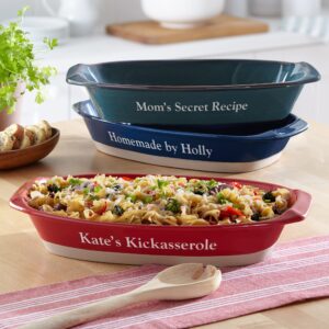 Let's Make Memories Personalized Rectangular Casserole Baking Dish - Kickasserole Dish - Customize Any Text Stoneware Baking Dish - For Her - Teal