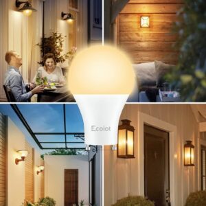 Ecoiot GU24 Dusk to Dawn Outdoor Light Bulbs,Light Sensor A19 LED Bulbs,Photocell Sensor, Automatic On/Off for Indoor/Outdoor Security Lighting,10Watt(90Watt Equivalent),2700K Soft White,4 Pack