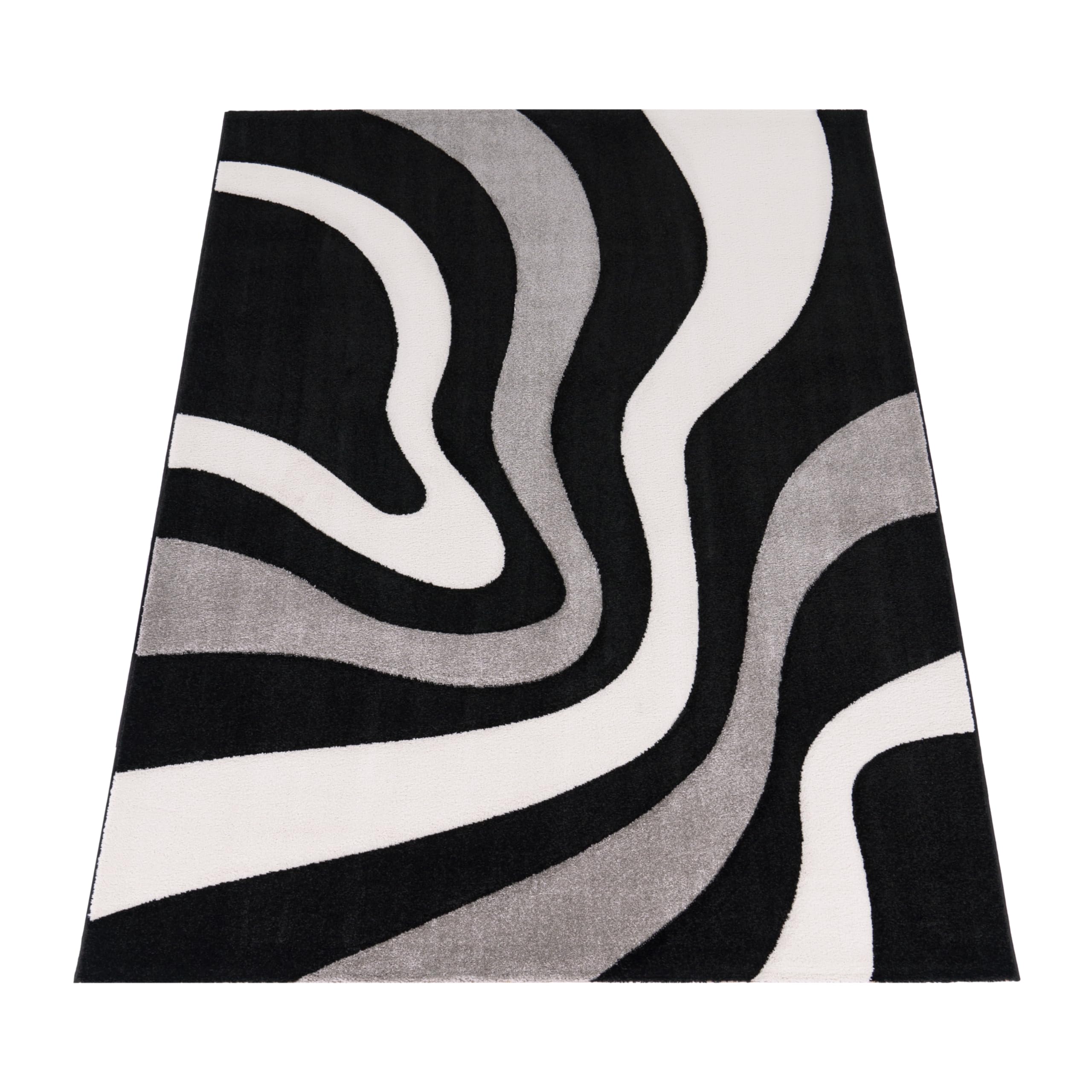 Grey Black Area Rug with Contour Cut and Modern Wave Pattern, Size: 6'7" x 9'6"