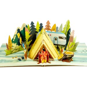 Camping Trip,3D Pop Up Greeting Card For All Occasions,Love, Birthday, Christmas, Congrats, Travel, Retirement, Mountain, Forest, Outdoor, Summer, Holiday,Hard Envelope,Handcrafted With Love