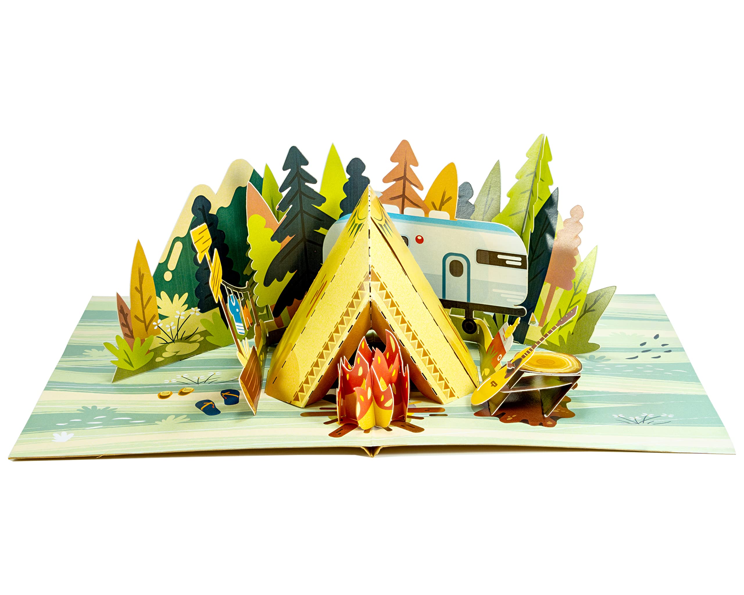 Camping Trip,3D Pop Up Greeting Card For All Occasions,Love, Birthday, Christmas, Congrats, Travel, Retirement, Mountain, Forest, Outdoor, Summer, Holiday,Hard Envelope,Handcrafted With Love