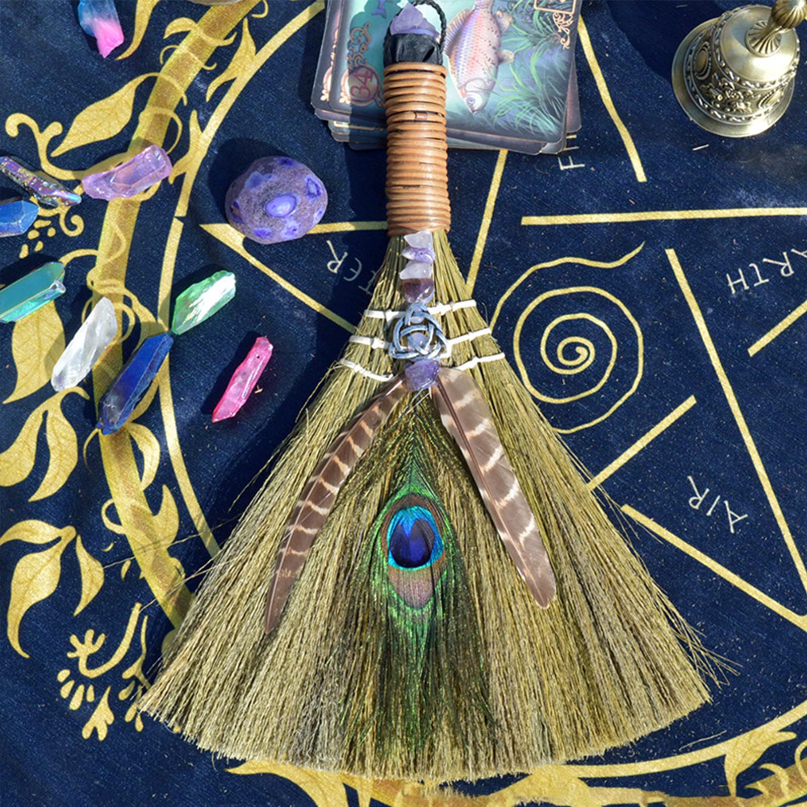 Wiccan Supplies and Tools Kit for Witch Spells Wicca Broom Decor Gifts, Witchcraft Supplies Broom for Beginners Witches Pagan Altar Decor, Handmade Ritual Broom for Magic Ceremonial (silver full moon)