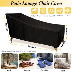 SIHAIAN Chaise Lounge Cover Waterproof Patio Lounge Chair Cover UV Resistant Lounger Covers Dust-Proof Outdoor Lounge Chair Covers 1Pack Patio Furniture Covers 78Lx32Wx35H in Black