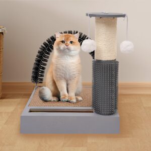 Cat Scratching Post with Cat Tower Tree and Cats Arch Self Groomer Massager Brush Kitty Ball Toys for Kittens,Cat Posts and Scratchers for Indoor Pets,Interactive Toy with Ball Track Spring Ball…