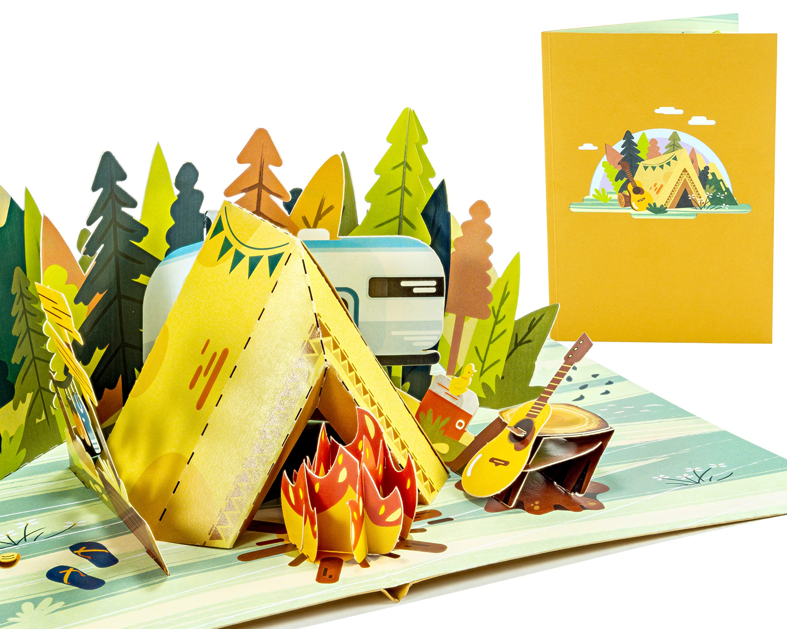 Camping Trip,3D Pop Up Greeting Card For All Occasions,Love, Birthday, Christmas, Congrats, Travel, Retirement, Mountain, Forest, Outdoor, Summer, Holiday,Hard Envelope,Handcrafted With Love