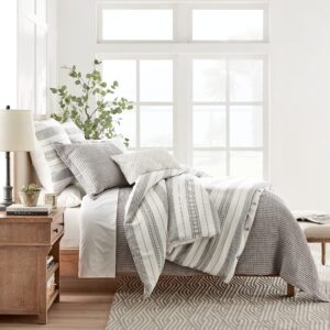 Levtex Home - Monroe Stripe Duvet Cover Set - Full/Queen Duvet Cover (90 x 94in.) + Two Standard Pillow Cases (26 x 20in.) - Grey, White, and Charcoal - Striped - Cotton