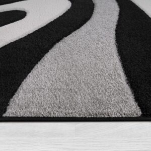 Grey Black Area Rug with Contour Cut and Modern Wave Pattern, Size: 6'7" x 9'6"