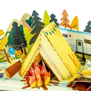 Camping Trip,3D Pop Up Greeting Card For All Occasions,Love, Birthday, Christmas, Congrats, Travel, Retirement, Mountain, Forest, Outdoor, Summer, Holiday,Hard Envelope,Handcrafted With Love