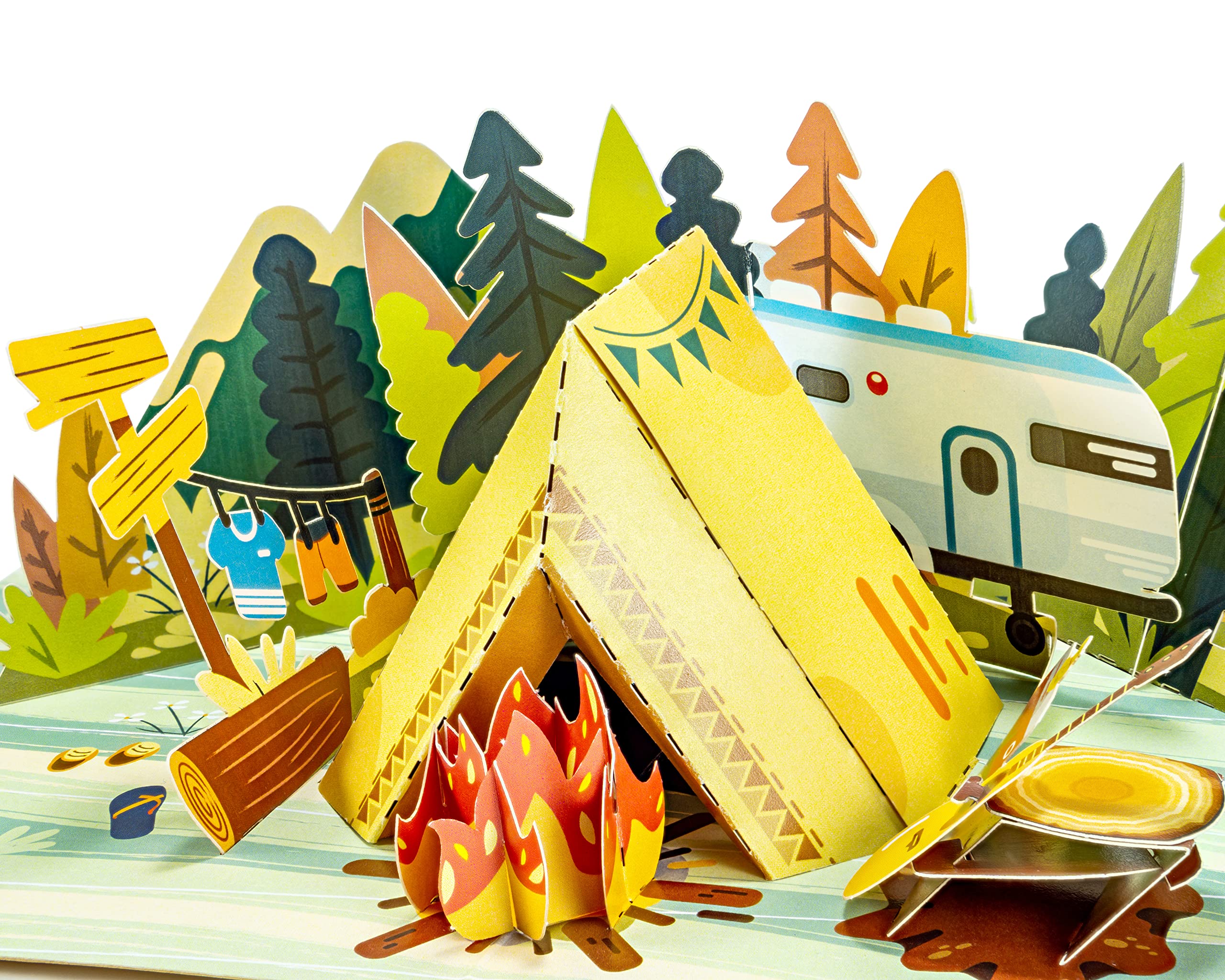 Camping Trip,3D Pop Up Greeting Card For All Occasions,Love, Birthday, Christmas, Congrats, Travel, Retirement, Mountain, Forest, Outdoor, Summer, Holiday,Hard Envelope,Handcrafted With Love