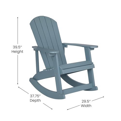 Flash Furniture Savannah Poly Resin Wood Adirondack Rocking Chair - All Weather Sea Foam Polystyrene - Stainless Steel Hardware