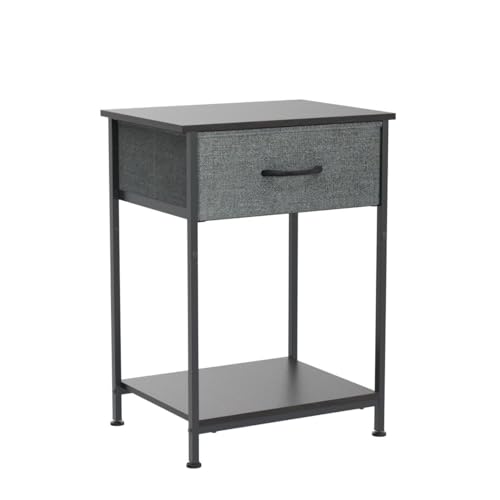 Somdot Nightstand Set of 2, Bedside Table End Table for Bedroom Dorm Nursery Living Room - Removable Fabric Drawer, Open Storage Shelf, Sturdy Steel Frame, Durable Wood Top - Charcoal Grey