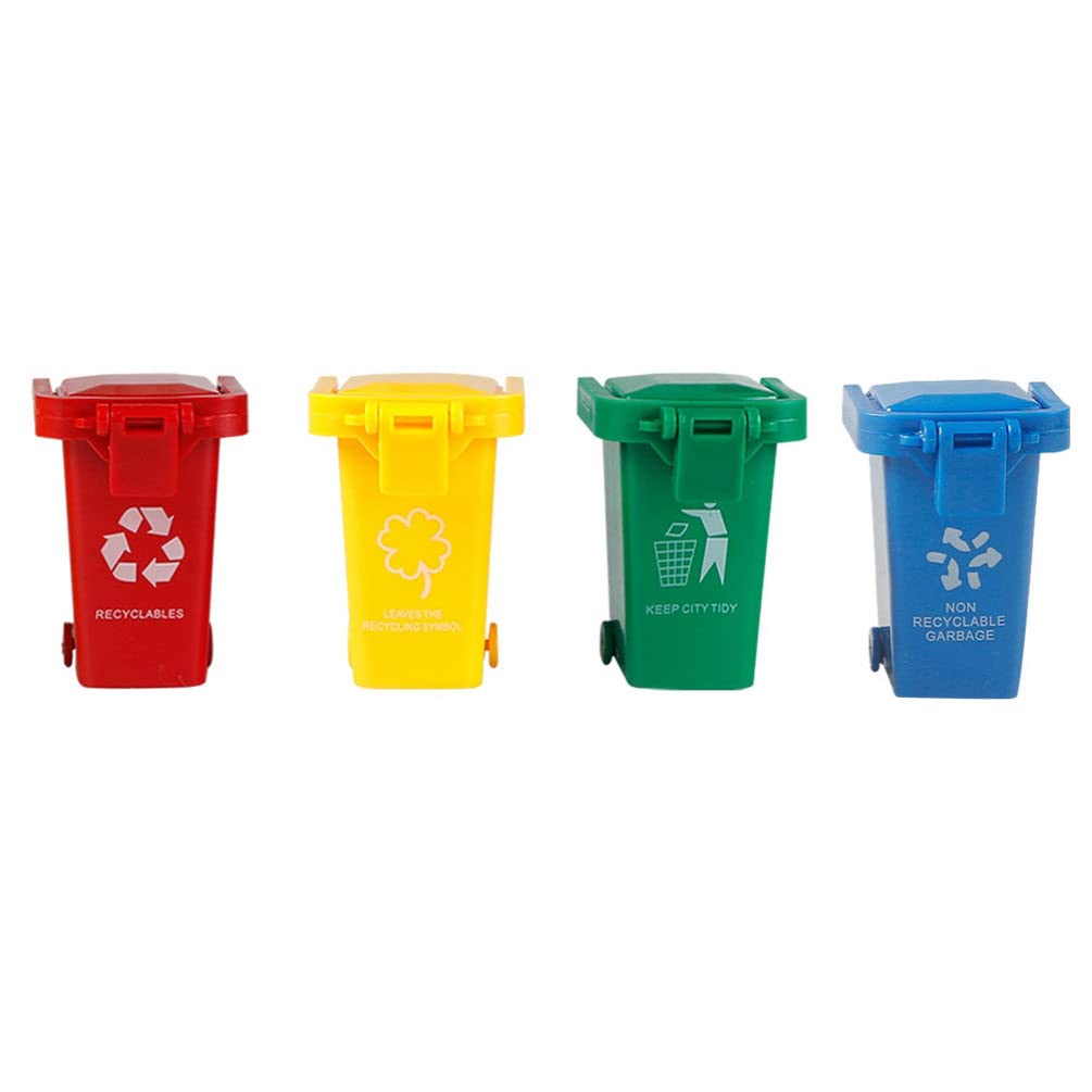 GANAZONO 4Pcs Mini Pathway Trash Cans Toy Curbside Garbage Trash Bin Toy Garbage Cans Tiny Size Recycle Can Set Pencil Pen Holder Desktop Organizer