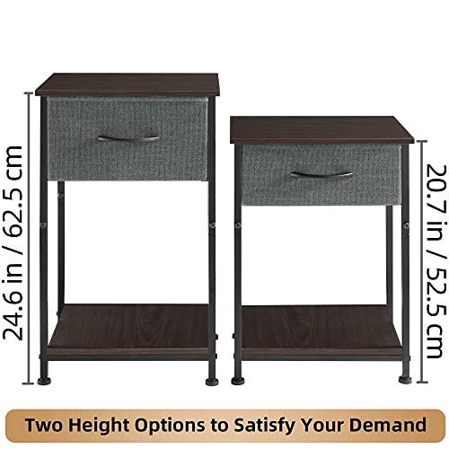 Somdot Nightstand Set of 2, Bedside Table End Table for Bedroom Dorm Nursery Living Room - Removable Fabric Drawer, Open Storage Shelf, Sturdy Steel Frame, Durable Wood Top - Charcoal Grey