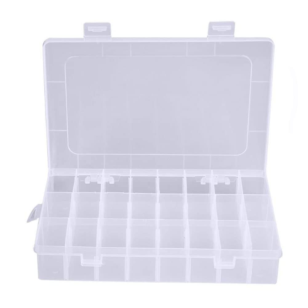 PINYUAN Practical 24 Grids Compartment Plastic Storage Box Jewelry Earring Bead Screw Holder Case Display Organizer Container (Clear)