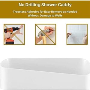 SUNFICON 2 Pack Adhesive Bathroom Shelf Organizer Shower Caddy No Drilling Shower Shelf Bath Essentials Shampoo Spice Holder 4 Clear Adhesives for Shower Room Bathroom Kitchen White