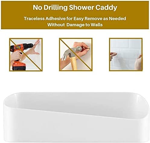 SUNFICON 2 Pack Adhesive Bathroom Shelf Organizer Shower Caddy No Drilling Shower Shelf Bath Essentials Shampoo Spice Holder 4 Clear Adhesives for Shower Room Bathroom Kitchen White