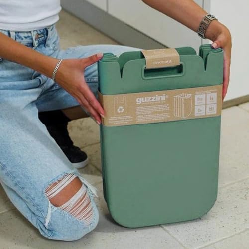 Guzzini 25 Litre Storage Container - Eco Packly Foldable for Storage | Multi - Purpose Container for Storage, Home Recycling, Bin | 100% Recycled Plastic - Kitchen, Garage, Bedroom Use (Sage Green)