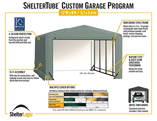 ShelterLogic ShelterTube Garage & Storage Shelter, 12' x 18' x 8' Heavy-Duty Steel Frame Wind and Snow-Load Rated Enclosure, Gray