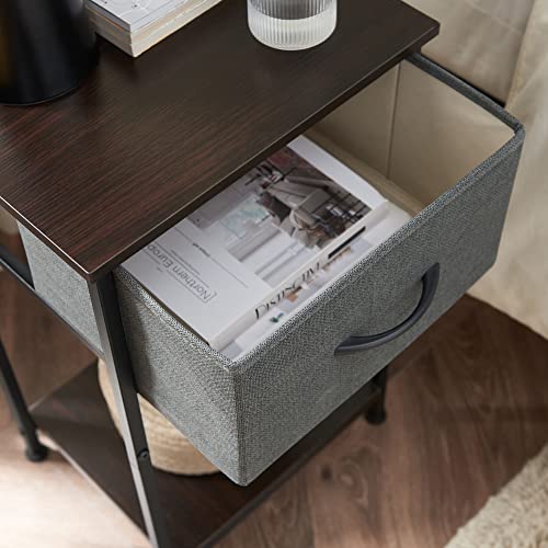 Somdot Nightstand Set of 2, Bedside Table End Table for Bedroom Dorm Nursery Living Room - Removable Fabric Drawer, Open Storage Shelf, Sturdy Steel Frame, Durable Wood Top - Charcoal Grey