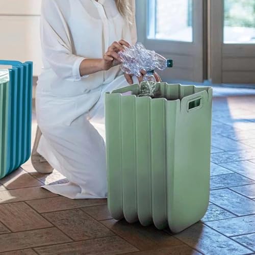 Guzzini 25 Litre Storage Container - Eco Packly Foldable for Storage | Multi - Purpose Container for Storage, Home Recycling, Bin | 100% Recycled Plastic - Kitchen, Garage, Bedroom Use (Sage Green)