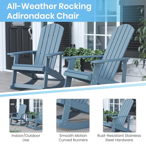 Flash Furniture Savannah Poly Resin Wood Adirondack Rocking Chair - All Weather Sea Foam Polystyrene - Stainless Steel Hardware