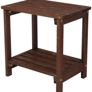 be current Outdoor Rectangular Side Table,Outdoor Patio Table Coffee Tea Bistro Small End Table,Wood with Storage,Outside Wooden Accent Furniture for Balcony Porch Garden, Brown