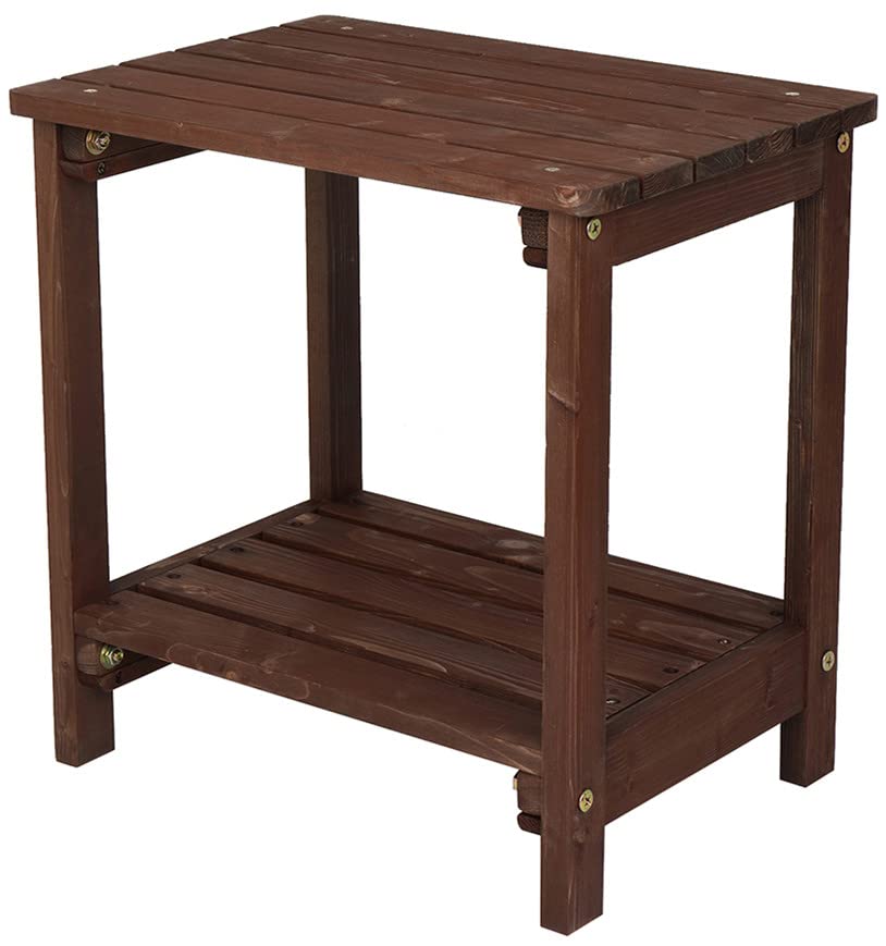 be current Outdoor Rectangular Side Table,Outdoor Patio Table Coffee Tea Bistro Small End Table,Wood with Storage,Outside Wooden Accent Furniture for Balcony Porch Garden, Brown