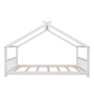 Harper & Bright Designs Full Size House Bed for Kids, Full Bed Frame with Headboard and Footboard, Wooden Kids House Bed for Girls Boys Bedroom Furniture, No Box Spring Needed, White