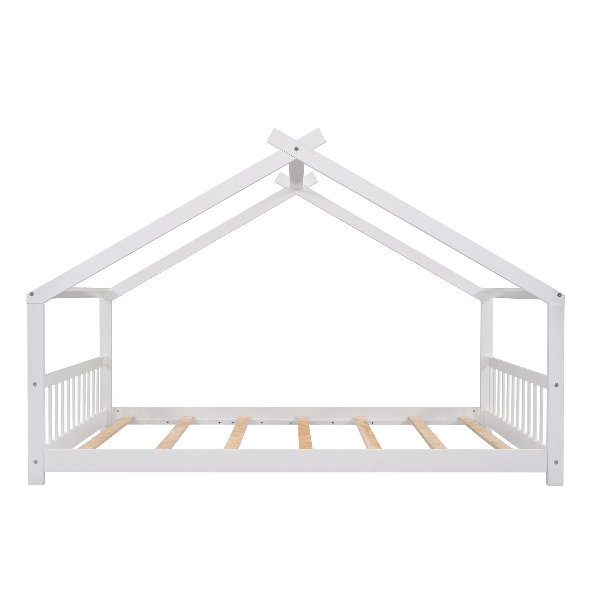 Harper & Bright Designs Full Size House Bed for Kids, Full Bed Frame with Headboard and Footboard, Wooden Kids House Bed for Girls Boys Bedroom Furniture, No Box Spring Needed, White