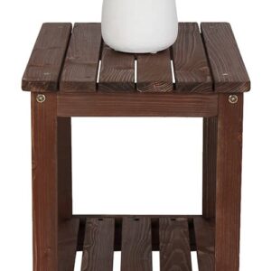 be current Outdoor Rectangular Side Table,Outdoor Patio Table Coffee Tea Bistro Small End Table,Wood with Storage,Outside Wooden Accent Furniture for Balcony Porch Garden, Brown