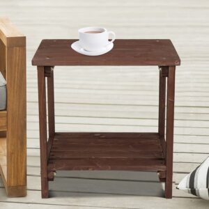 be current Outdoor Rectangular Side Table,Outdoor Patio Table Coffee Tea Bistro Small End Table,Wood with Storage,Outside Wooden Accent Furniture for Balcony Porch Garden, Brown