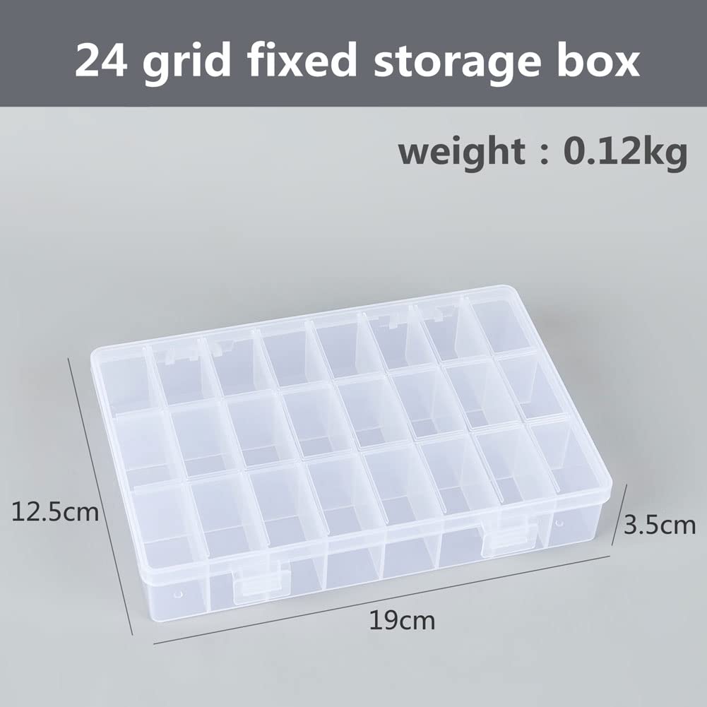 PINYUAN Practical 24 Grids Compartment Plastic Storage Box Jewelry Earring Bead Screw Holder Case Display Organizer Container (Clear)