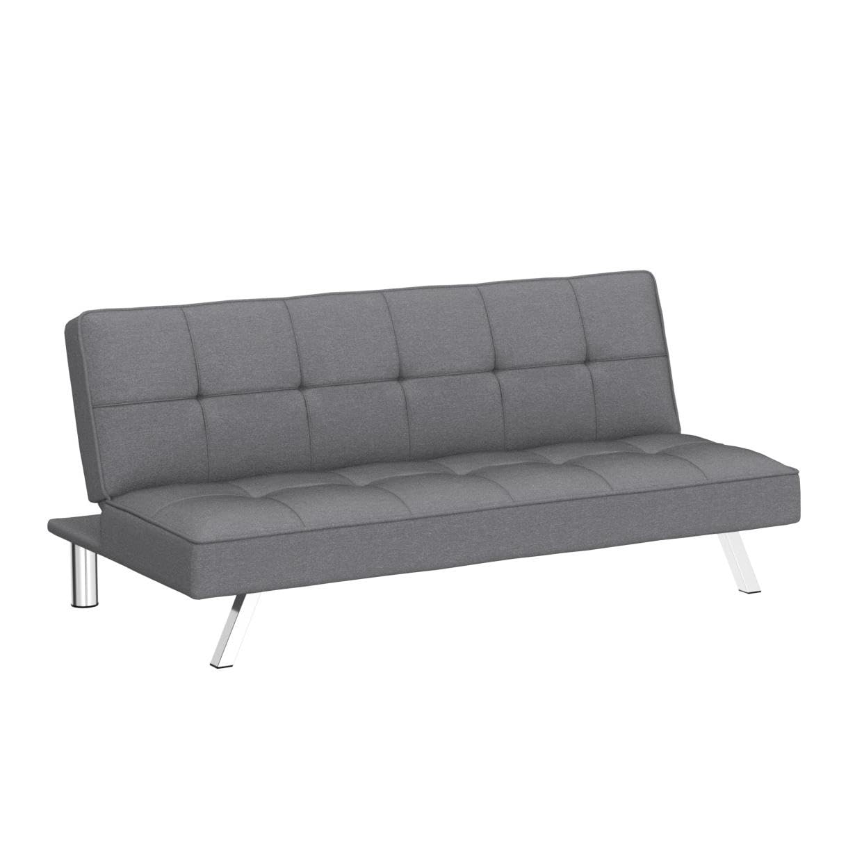 POWERSTONE Convertible Futon Sofa Bed Linen Small Couch Fabric Folding Sleeper Sofa for Living Room Furniture Set with Chrome Legs Gray