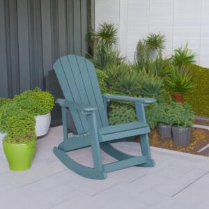 Flash Furniture Savannah Poly Resin Wood Adirondack Rocking Chair - All Weather Sea Foam Polystyrene - Stainless Steel Hardware