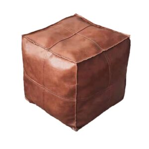 pouf ottoman, unstuffed ottoman pouf cover, handmade outdoor pouf faux pu leather moroccan, brown 17.7" square, ottoman for living room balcony office outdoor for christmas decorations gift