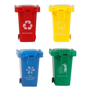 GANAZONO 4Pcs Mini Pathway Trash Cans Toy Curbside Garbage Trash Bin Toy Garbage Cans Tiny Size Recycle Can Set Pencil Pen Holder Desktop Organizer