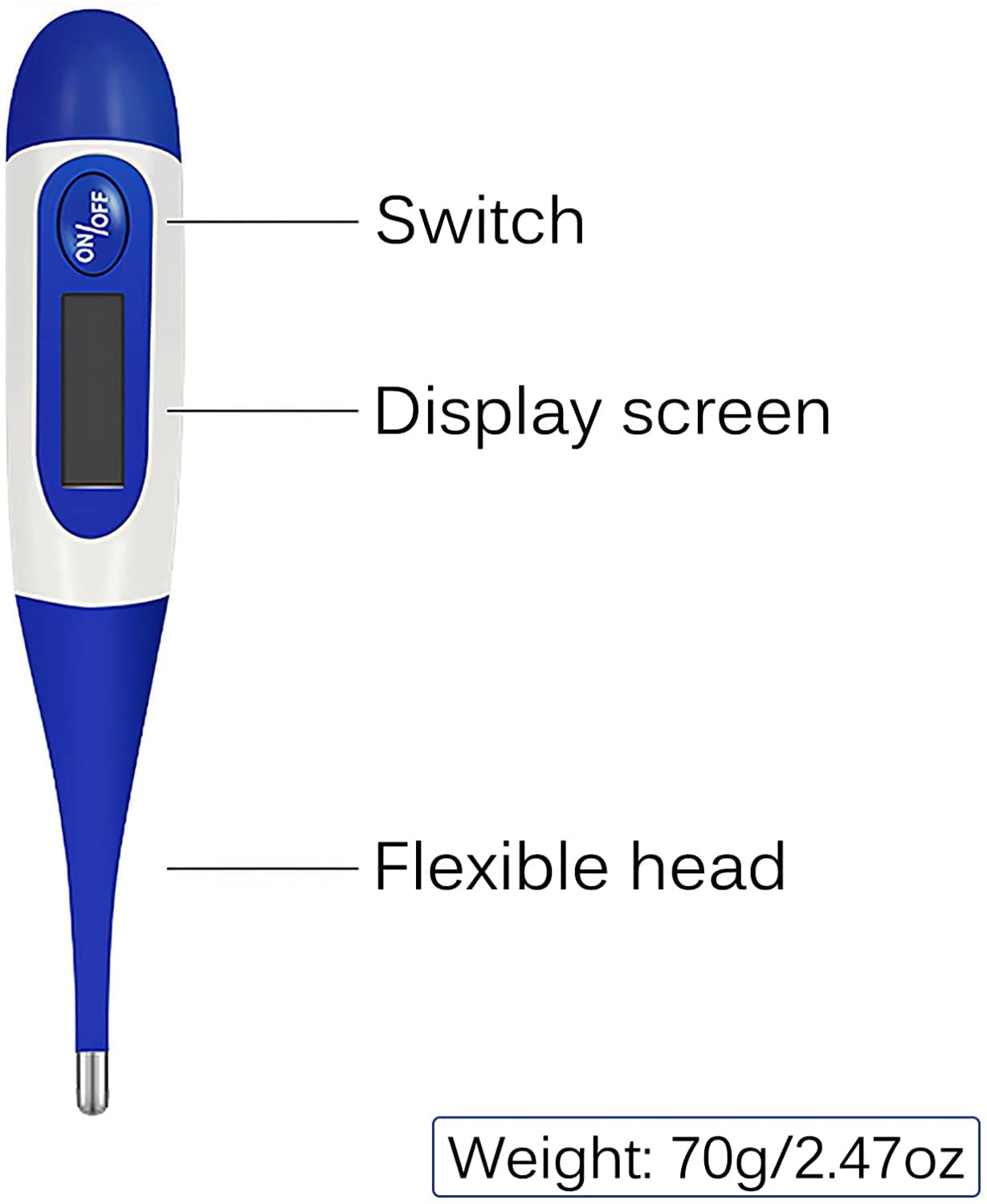 Elolicu Pet Thermometer, Waterproof Digital Veterinary Thermometer Portable Pet Digital Thermometer Pet Thermometer with Reminder Function Thermometer for Dogs Cats Horse Cattle Pigs Sheep