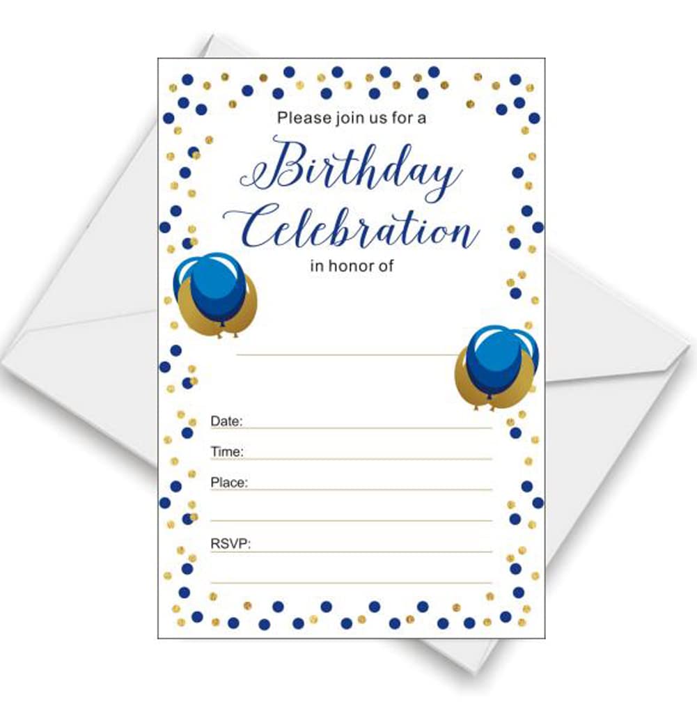 ZSTOWY 25 Pack of Royal Blue Birthday Invitation Cards with Envelopes for Men's Birthday Party