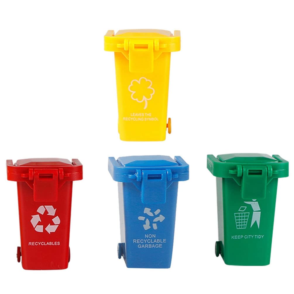 GANAZONO 4Pcs Mini Pathway Trash Cans Toy Curbside Garbage Trash Bin Toy Garbage Cans Tiny Size Recycle Can Set Pencil Pen Holder Desktop Organizer