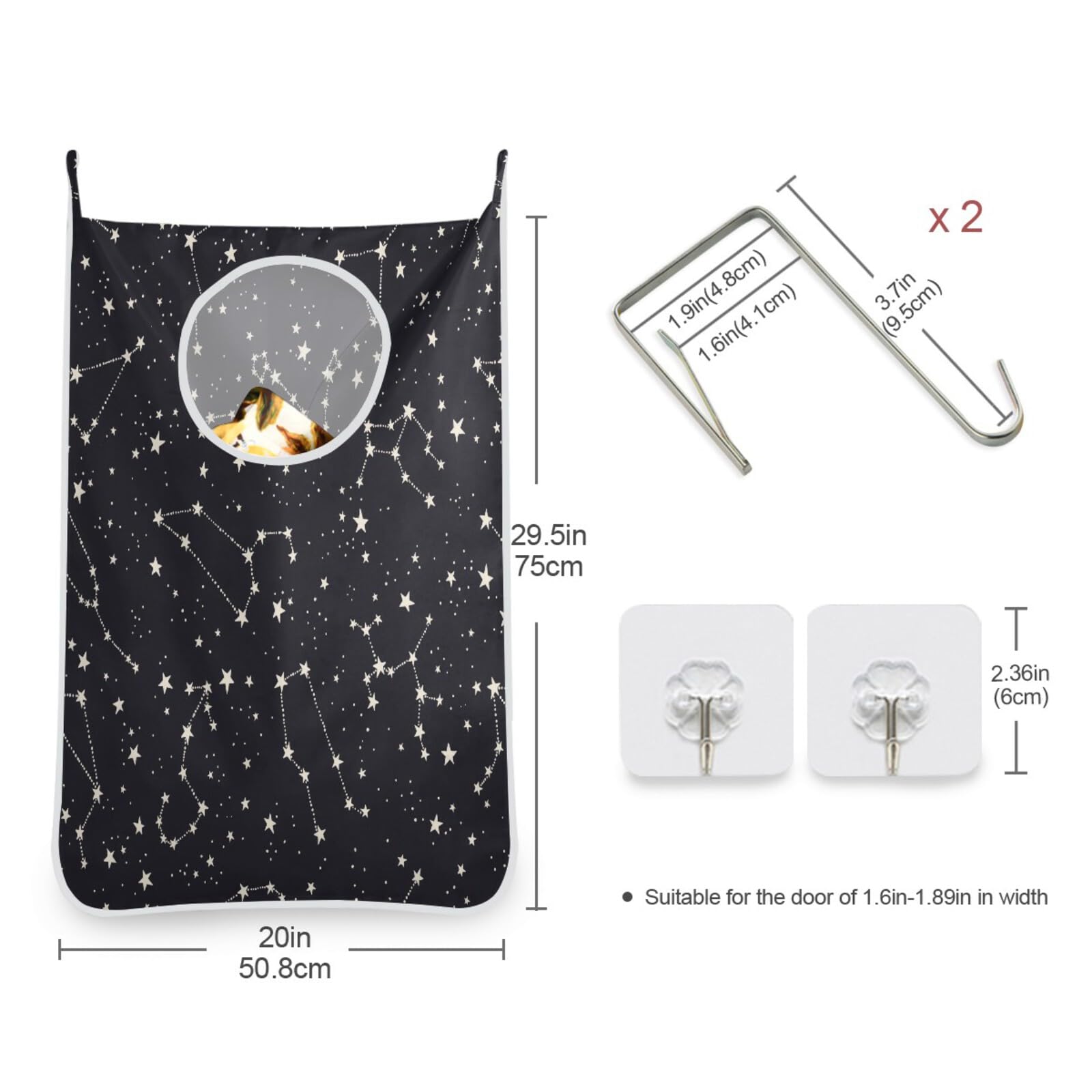 Tatenale Hanging Laundry Hamper Over Door with Stainless Steel Hooks Dirty Clothes Hamper Bag 29.5X20inch