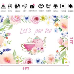 Let's Par Tea Backdrop Tea Time Photo Background Teapot Teacups High Tea Themed Bridal Shower Engagement Bachelorette Baby Shower Party Supplies Photo Studio Props Decorations