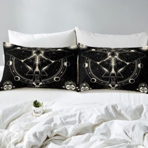 Castle Fairy Death Moth Comforter Cover Full Size,Stars and Moon Phase Space Duvet Cover with 2 Pillowcases,3 Piece,Abstract Exotic Aesthetic Polyester Bedding Set for Boys Teens Bedroom Decor